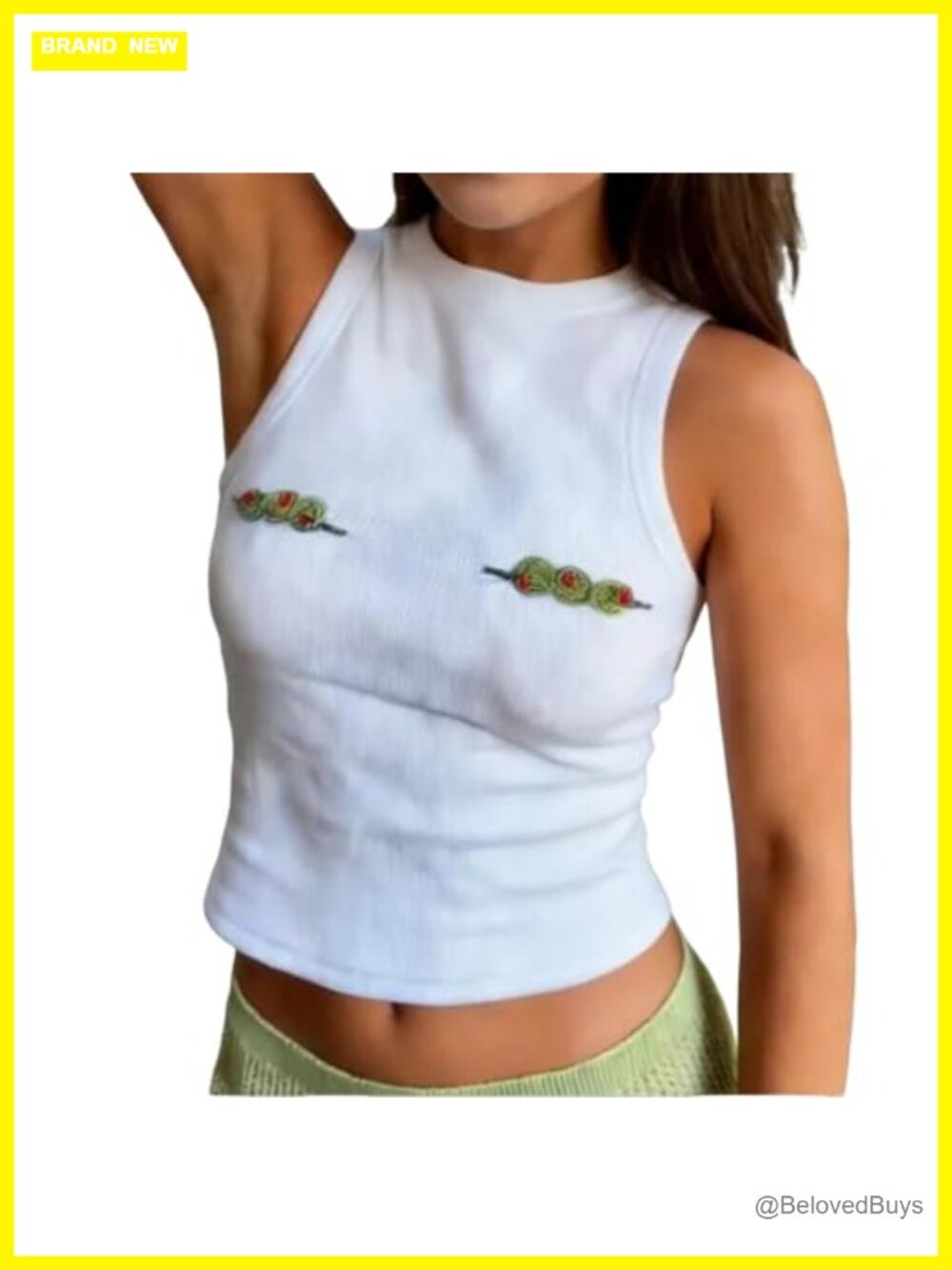 Beaded Sleeveless Crop Top Y2k Whimsy Twee Flower Graphic Tee
